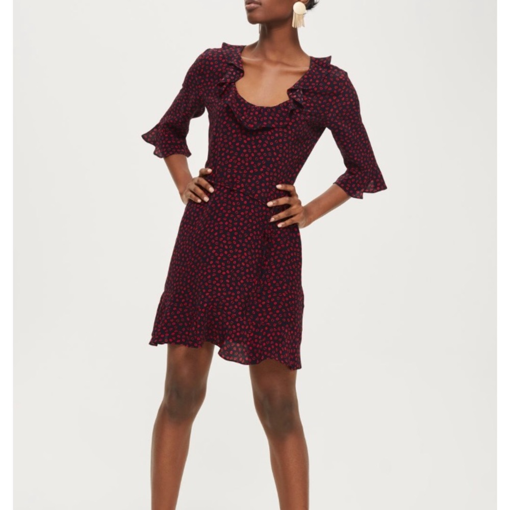 Topshop lip print frill mini dress